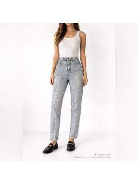 Kansas Vintage 30 (Fits XXS / US 0–2) Blue & White Textured Slim Jeans
